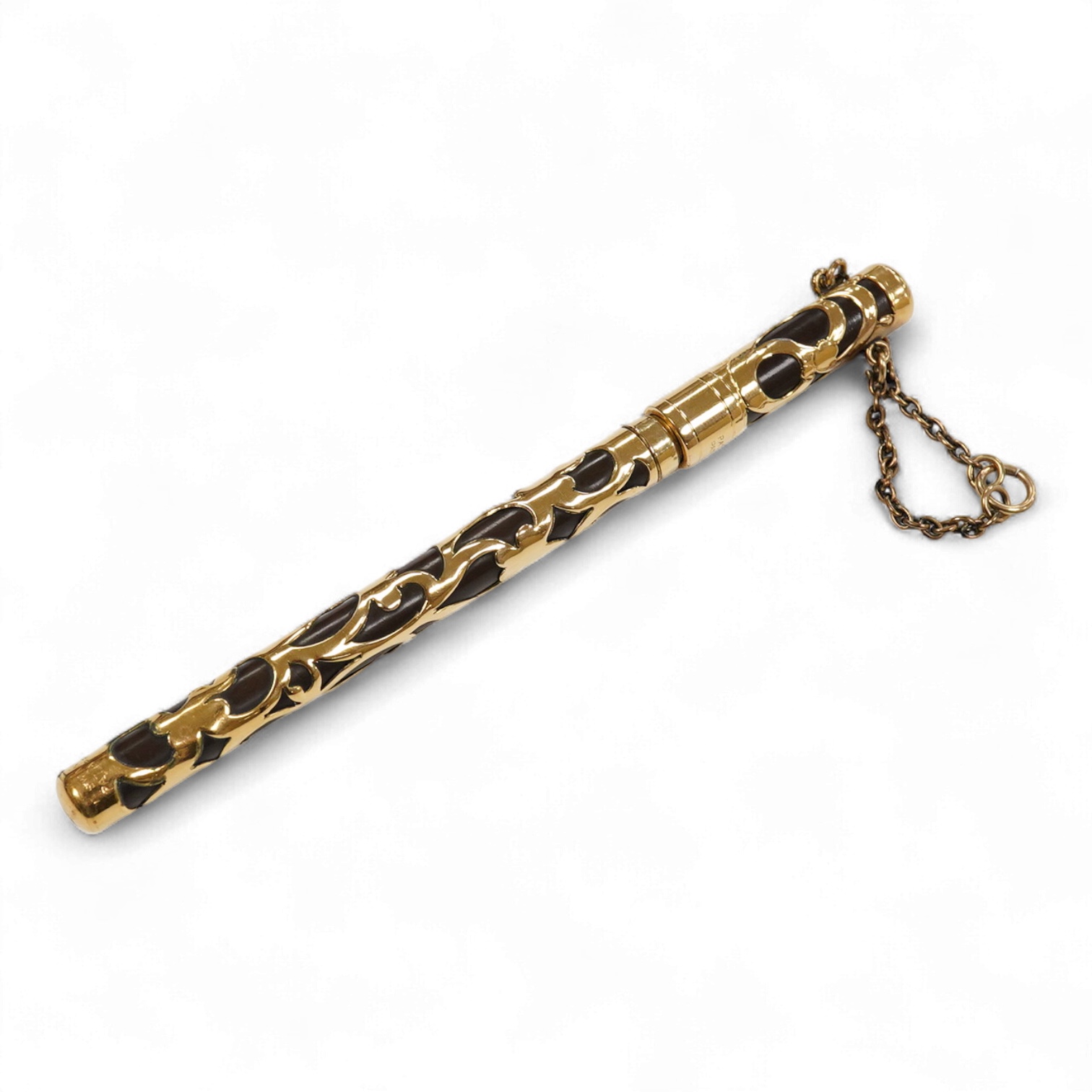 A rare Mabie Todd & Co. gold filled filigree chatelaine eye-dropper with flexible nib with over- and-under feed